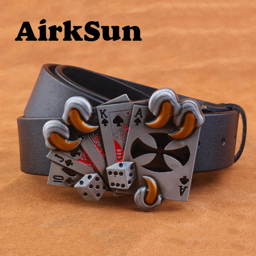 AirkSun2017 панк игральные карты пряжки для мужчин Cowskin Soild мужские s армейские ремни