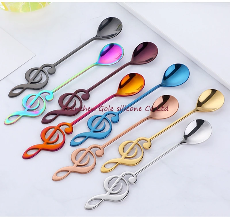 500pcs/lot Musical Note Coffee Spoons Stainless Steel Tea Stirring Set Sugar Ice Cream Mug Dessert Spoon Drink Tableware | Дом и сад