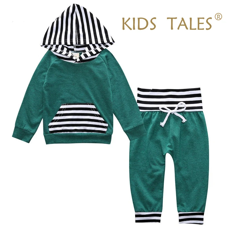 2 Pcs/set Hooded Tops + Pants Striped clothes set Girl Infant Boy Clothing Set Casual Sport Suits Boys Girls YZ152 | Детская одежда и