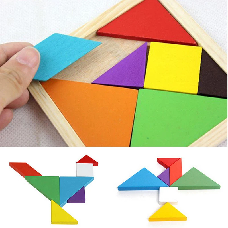 Детский деревянный пазл Tangram радужного цвета детская деревянная головоломка