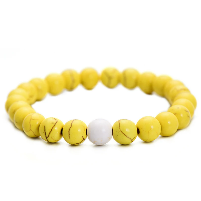 Летний стиль 8 мм желтый и белый со вставками из натурального камня браслет для