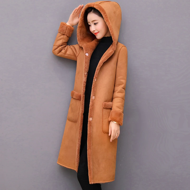 Искусственная кожа оленя плюс бархатное пальто для женщин 2020 зимняя однотонная