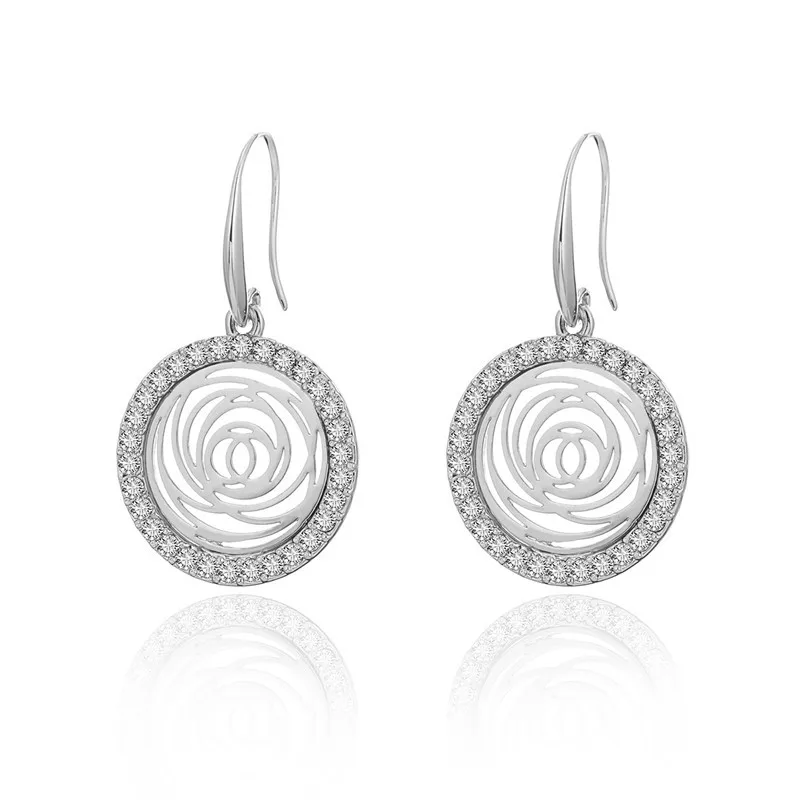 Silver Color Брендовые розовые золотые цветные круглые серьги со стразами для женщин, корейский стиль, изысканный подарок на день Святого Валентина, ювелирное изделие - Окраска металла: Silver Color