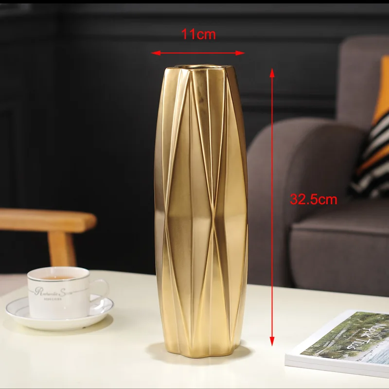 L 11x32.5cm Gold Европейская керамическая ваза золотого/серебряного цвета, фарфоровая ваза для цветов, свадебные украшения для дома, аксессуары для гостиной - Цвет: L 11x32.5cm Gold