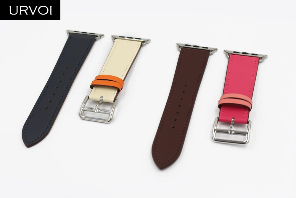 URVOI одиночный Тур группа для apple watch серии 5 4 3 2 1 Swift кожаный ремешок для iWatch Наручные Классические ручной работы noir 40 44 мм