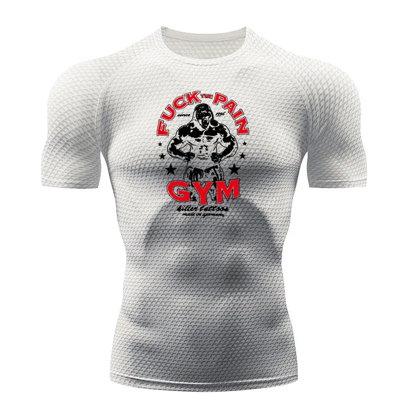 Сжатая рубашка для мужчин с принтом движения футболка с коротким рукавом фитнес база колготки Мужской Топ для кроссфита ММА Рашгард брендовая футболка