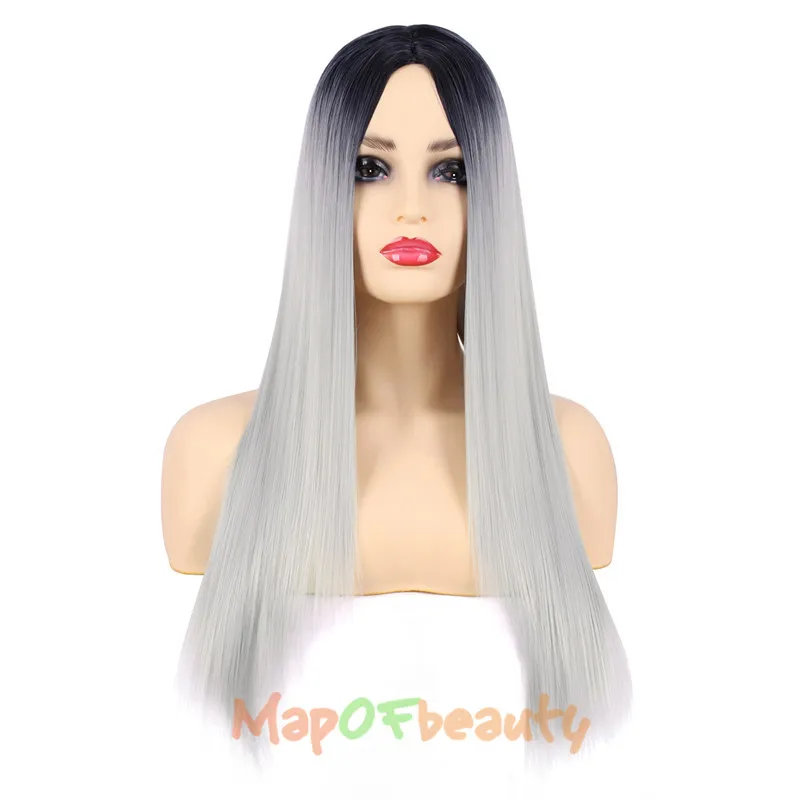 MapofBeauty Омбре черные и розовые синие длинные прямые парики для женщин