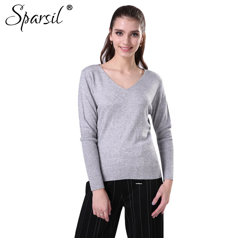 Sparsil Women Winter Big V-Neck Cashmere Sweater Knitted Pullover Lady Autumn Long Sleeve Soft Christmas Knitwear 4XL | Женская одежда