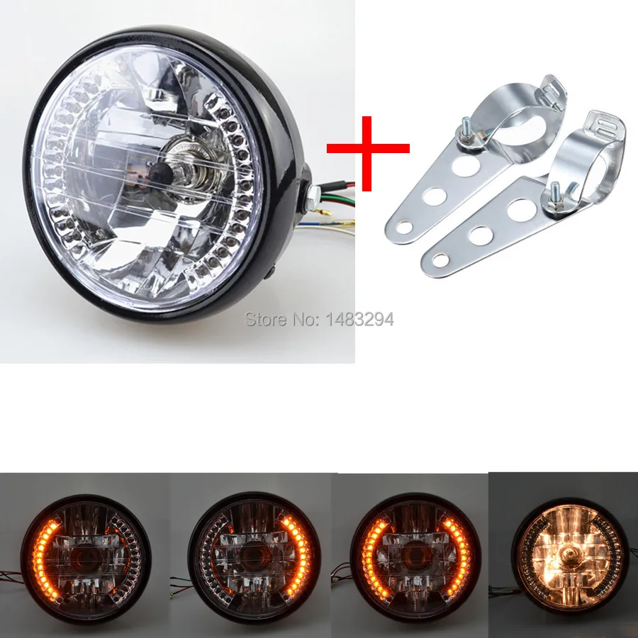 Янтарный светодиодный индикатор поворота 35 Вт H4 фара + Хромированные Кронштейны