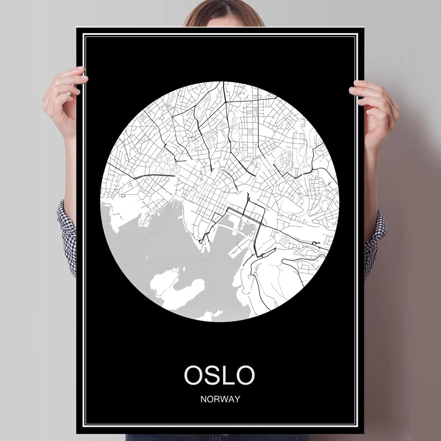 Осло Норвегия абстрактные карта городов мира Печать плаката печать на Бумага или