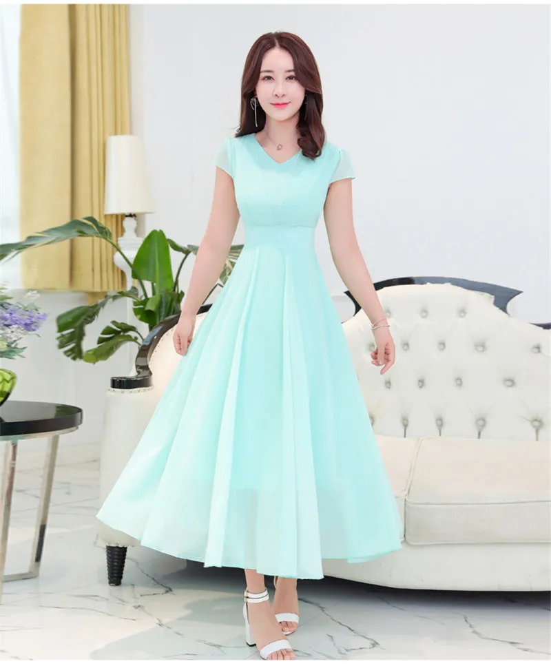 Короткий рукав шифоновое летнее платье Для женщин Vestidos размера плюс Макси длинное платье элегантный роковой женщины в богемном стиле Вечерние пляжное платье C4421