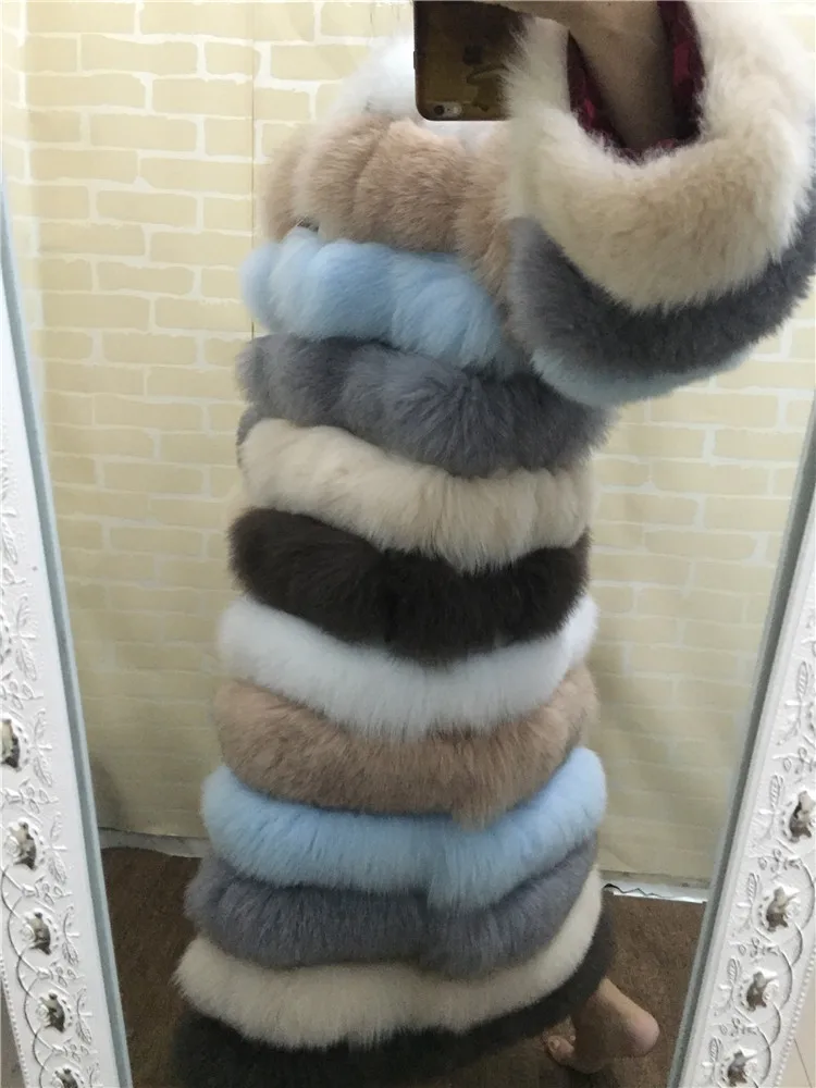 Знаменитостей звезда customied мульти crhistmas цвет Sepcail X-long натуральный Лисий меховые пальто Теплые сказочные меховые тренчи