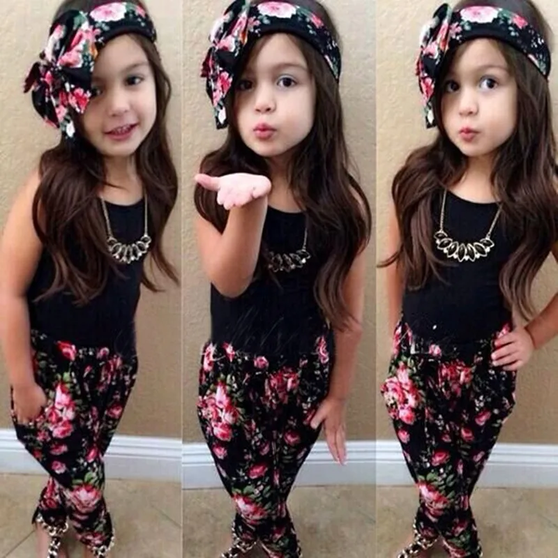 

New Girls Summer Clothing Sets Children T-Shirt+ Pant+Hand Band 3Pcs/Set Girls Street Wear Clothes Suit