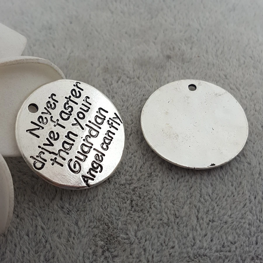 Hot Vintage Retro Antique Silver Message Words Charms Never drive faster than your Guardian Angel can fly 25mm Pendants DIY | Украшения и