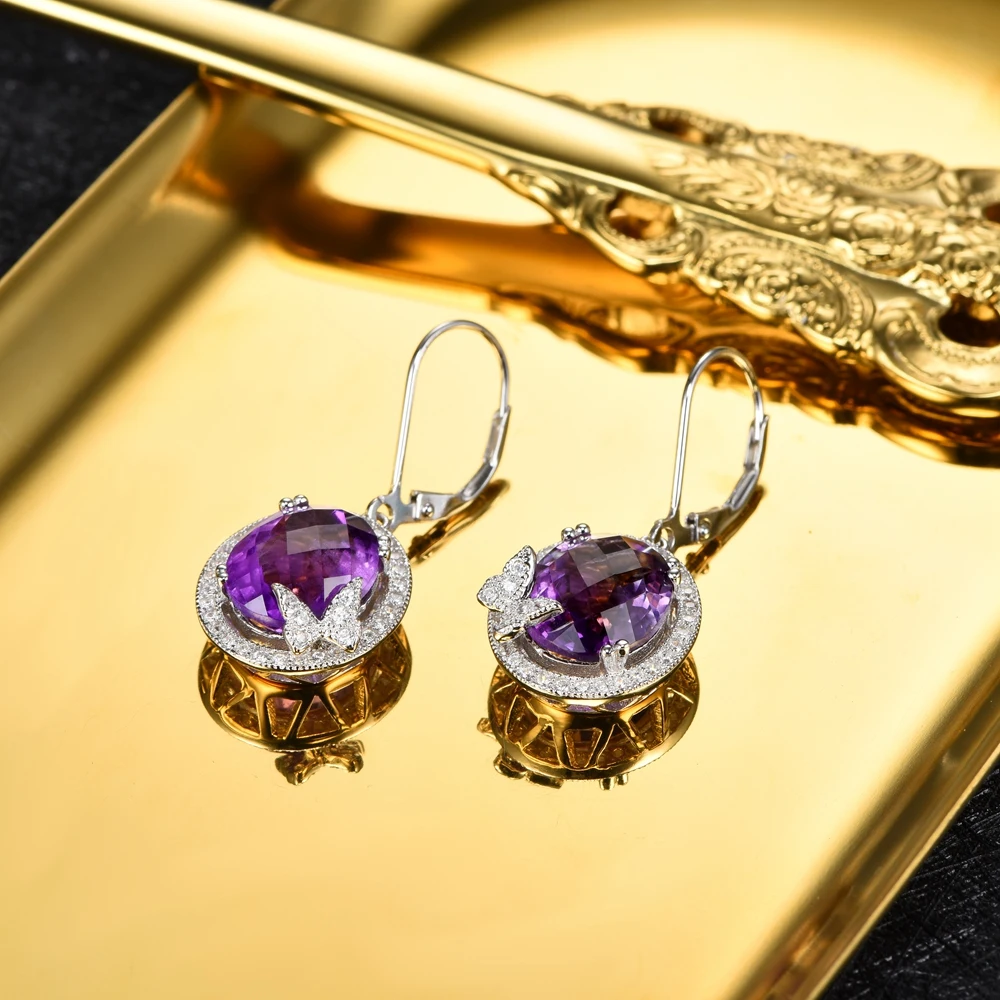 L& zuan 9.42ct натуральный аметист серьги для женщин Настоящее 925 пробы серебряные Роскошные серьги фиолетовые камни ювелирные изделия Рождественский подарок