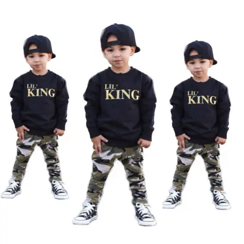 2018 популярная модная одежда для маленьких мальчиков футболка Lil'S KING толстовка