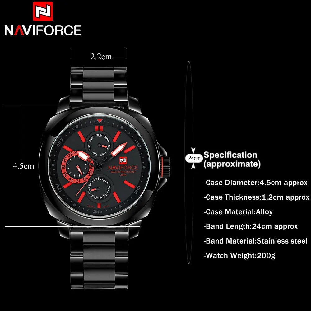 Часы мужские Кварцевые водонепроницаемые с браслетом из нержавеющей стали 24