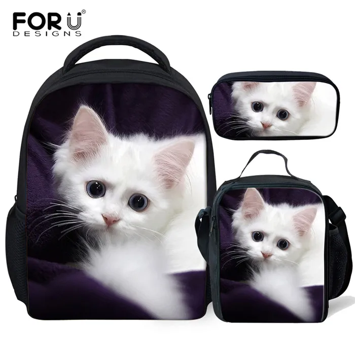 YQ1544FKG FORUDESIGNS/3 шт./компл. очаровательный кот Школьные сумки для детей, девчачья детсадовская дошкольного возраста рюкзак для маленького мальчика малышей школьная сумка ранец - Цвет: YQ1544FKG