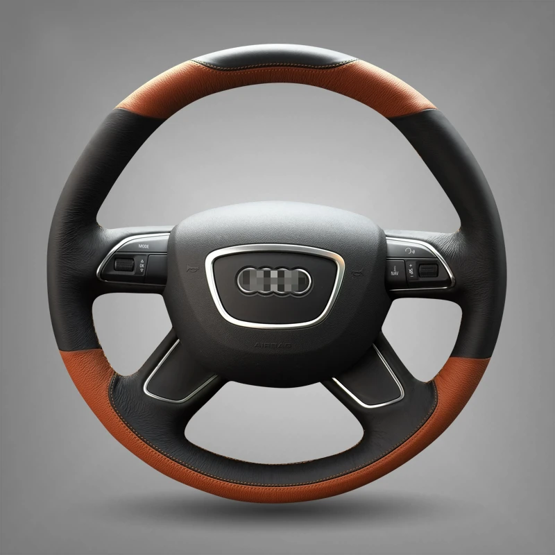 

Hand Sew Black brown Leather Steering Wheel Cover for Audi A3 (8V) A4 (B8) A6 (C7) A8 (D4) Q3 Q5 Q7