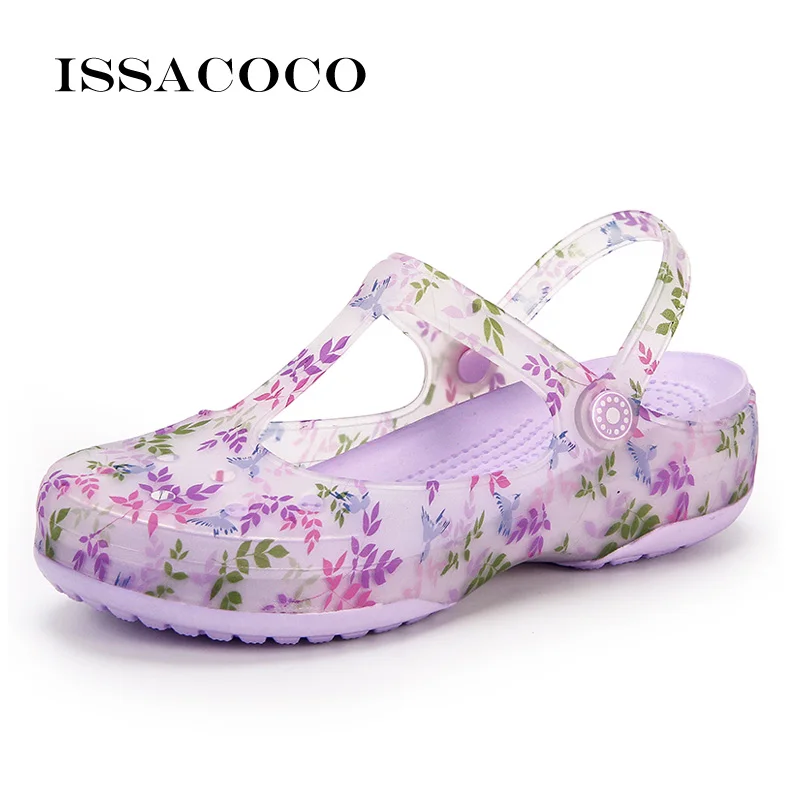 Purple ISSACOCO/обувь; женские шлепанцы; сандалии; женская прозрачная обувь; летние туфли на танкетке для женщин; Terlik Pantufa Sandalias Mujer; коллекция года - Цвет: Purple
