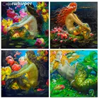 Алмазная живопись, полноразмернаякруглая вышивка с цветами русалки, принцессы, жемчуг, алмазная вышивка стразы, вышивка крестиком, искусство 659DP