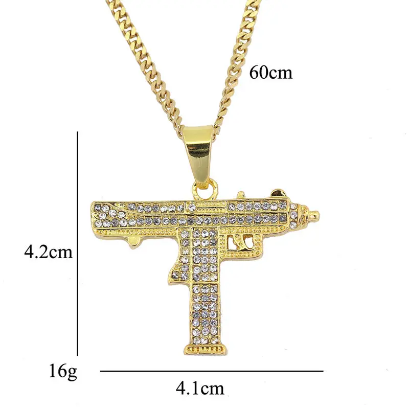 Bling bling AK-47 вращающийся пистолет-Пистолет Хип-хоп золото серебро кристалл кулон ожерелье, Льдом Из кубинской цепи ювелирные изделия