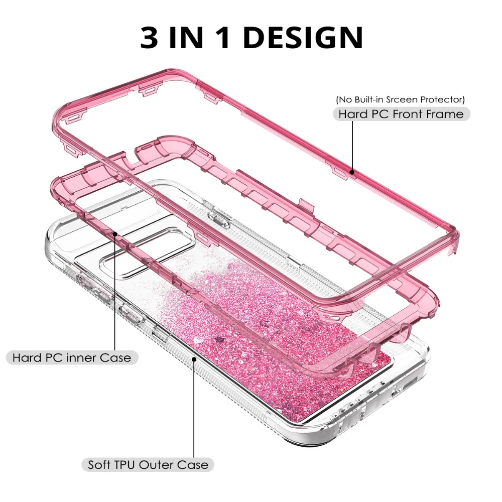 Роскошный блестящий чехол 3 в 1 с зыбучим песком для Samsung S8 S9 S10 Plus Note 9 10 20 plus S7 Edge из