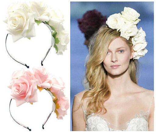 

Тканевая повязка на голову с розами ручной работы венок праздничный обруч для волос Свадебные аксессуары для волос Гирлянда для невесты за...