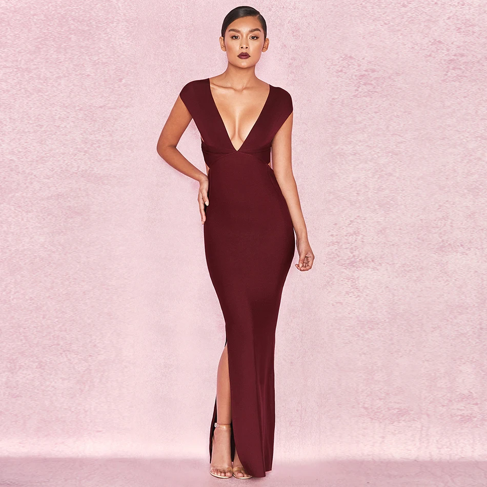 2019 Новое поступление Элегантное макси вечернее платье сексуальное красное вино
