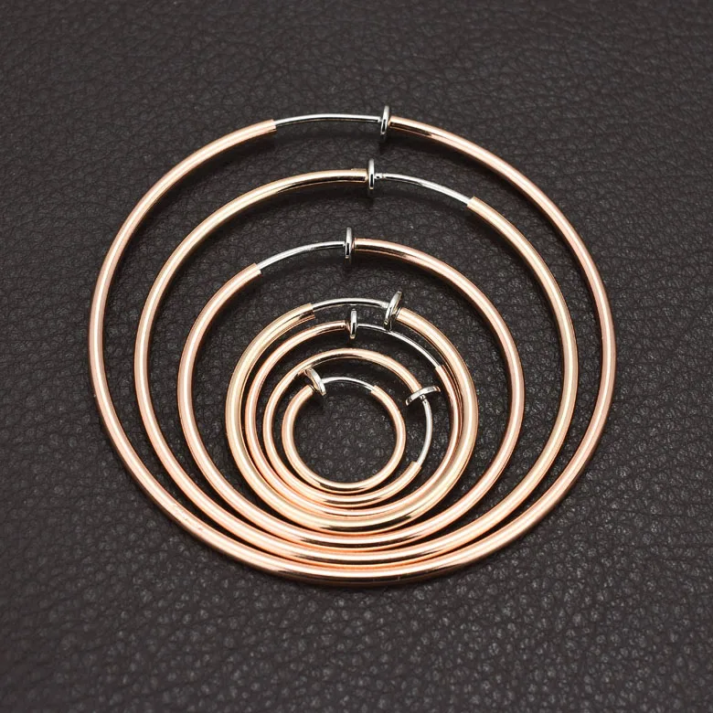 Rose Gold 1 пара, женские круглые большие серьги в стиле панк, поддельные весенние клипсы на носу, кольцо-обруч, кольцо для губ, спираль, кольцо-обруч, поддельные серьги, аксессуары - Окраска металла: Rose Gold