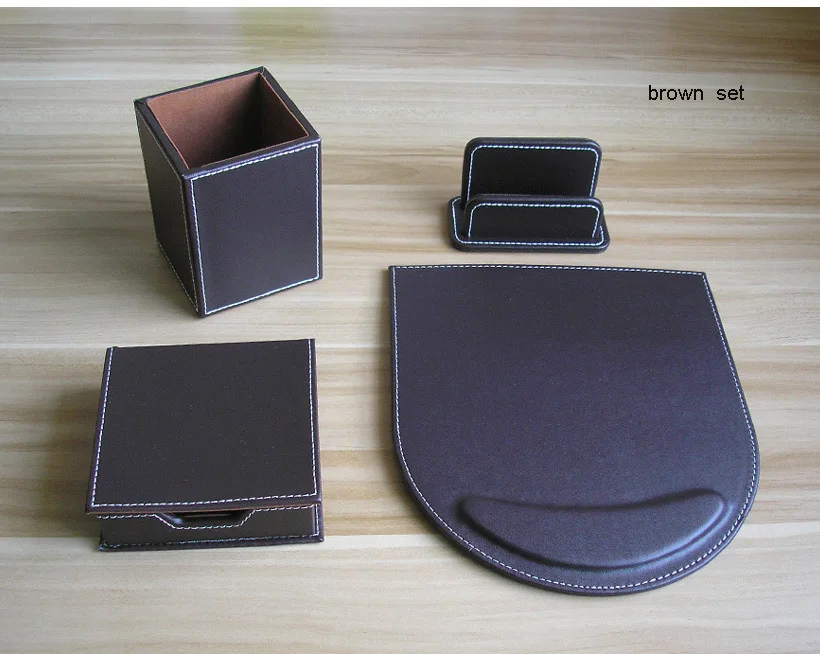 brown 4PCS set K209 Офисный Настольный органайзер, набор канцелярских принадлежностей, коробка для хранения документов органайзер для ручек, органайзер, офисные принадлежности, настольные аксессуары - Цвет: brown 4PCS set K209