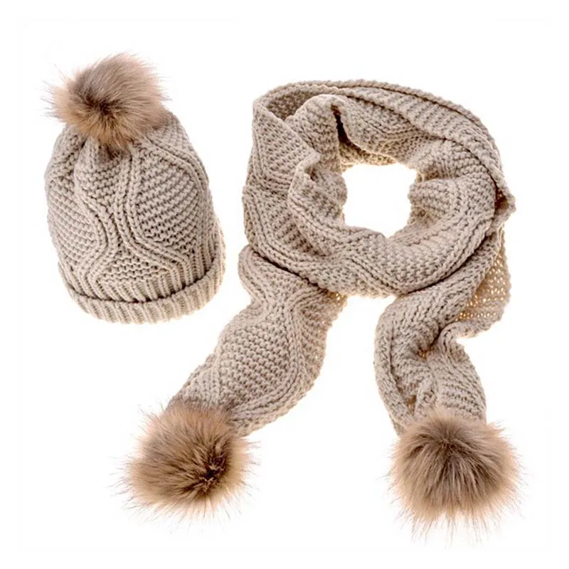 Женская плотная Вязаная Шапка бини с помпоном из меха|Женские шарфы| |