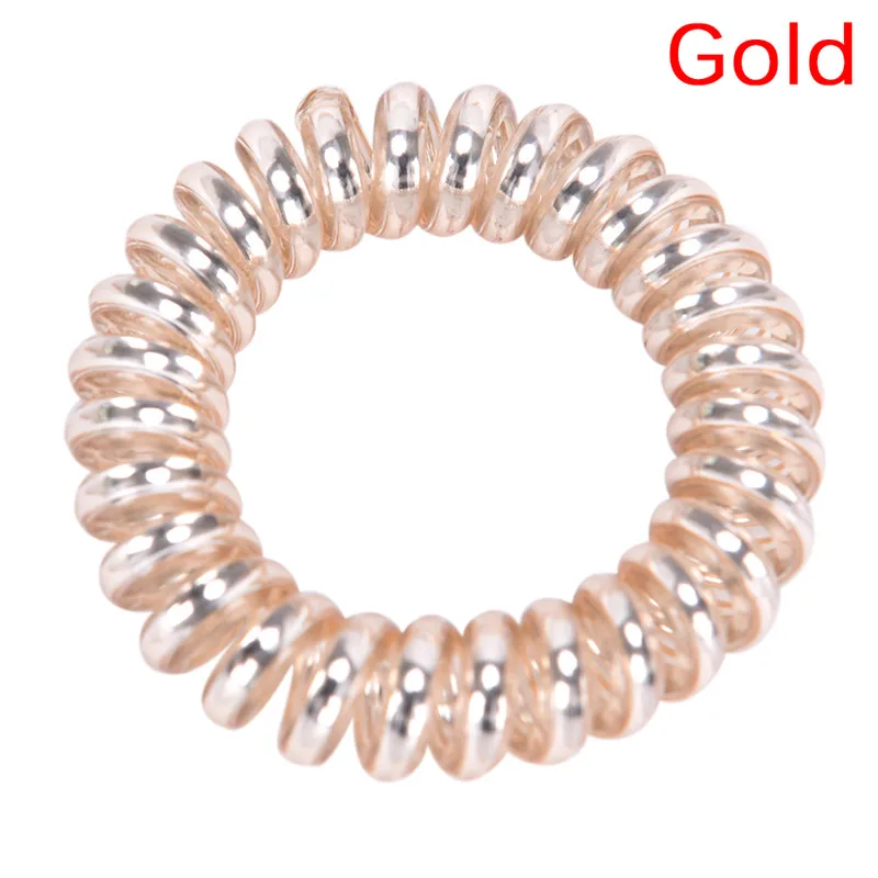 Gold 1 шт. женские Девушки Красочные эластичные резиновые телефонный провод Волосы Галстуки пластиковая веревка лента для волос аксессуары для волос 5,5 см - Цвет: Gold