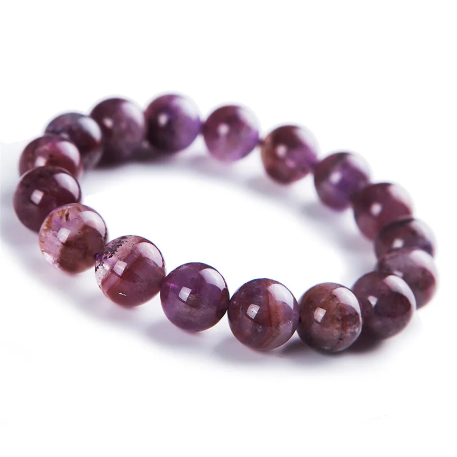

Genuine Purple Red Auralite 23 Natural Cacoxenite Bracelet For Women Femme Charm Stretch Round Crystal Bead Bracelet 13mm