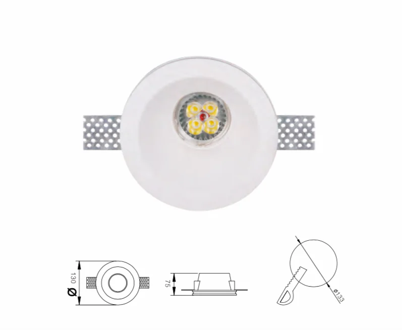 

Hand made gypsum down light,Embedded plaster down lamp, trimless LED down light, Round LED light with 5W LED bulb, GU10 bulb