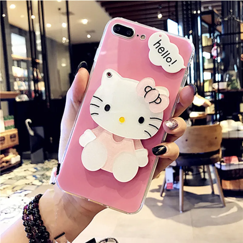 Pink Для iPhone 6 Чехол для iPhone 7 8 Plus милый мультяшный hello kitty зеркальный чехол для телефона для iPhone XS X чехол для iPhone 5 S SE твердая задняя крышка - Цвет: Pink