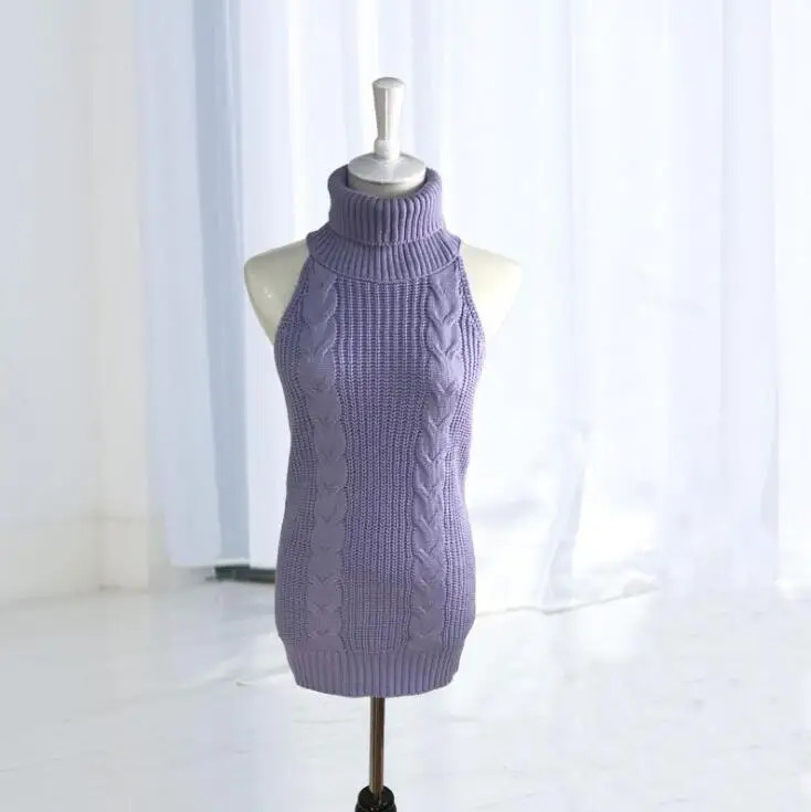 

2020 Autumn Summer Turtleneck Sleeveless Long Virgin Killer Sweater Japanes Knitted Sexy backless Women Sweaters And Pullovers