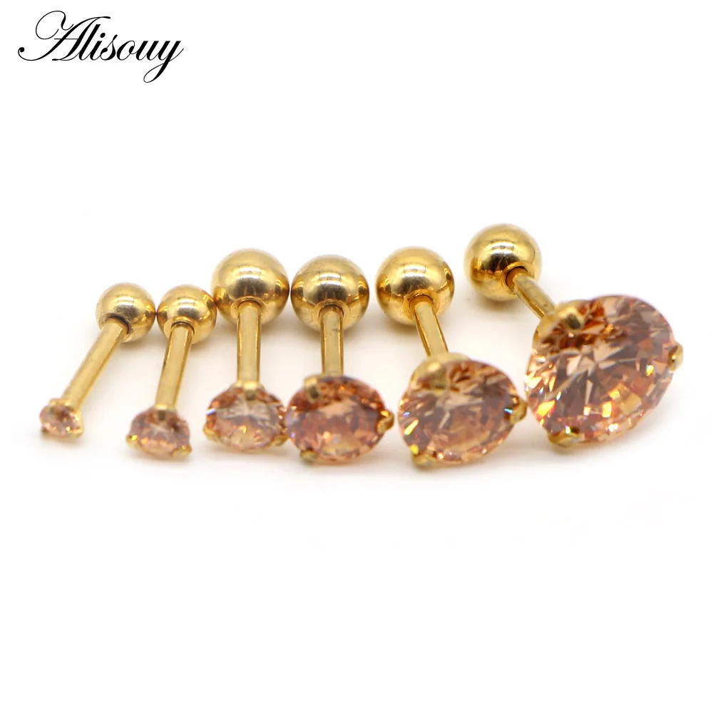 Gold Champange CZ Alisouy 1 шт. 16 г 2-8 мм круглый прозрачный розовый фиолетовый кристалл уха ювелирные изделия пирсинг сталь пирсинг хряща уха пробки тела ювелирные изделия - Окраска металла: Gold Champange CZ