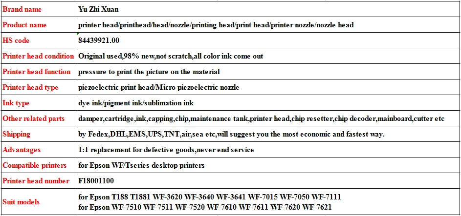 Оригинальная WF-3620 WF-3640 Печатающая Насадка для Epson WF-3641 WF-7510 WF-7511 WF-7520 WF-7610 насадка