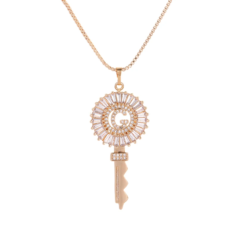 Fashion Hollow Letter Key Shape Pendants Necklaces Chain Cuprum Zircon Gold Color Pendant Necklace Women Gifts Jewelry | Украшения и