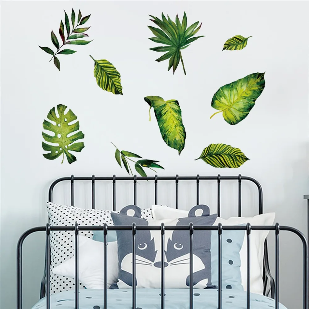 Свежие натуральные зеленые тропические растения листья настенная наклейка DIY