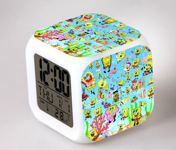 SpongeBob светодиодный Будильник 7 цветов светящийся большой экран цифровой детский будильник подарок на день рождения многофункциональные сенсорные часы - Цвет: Золотой