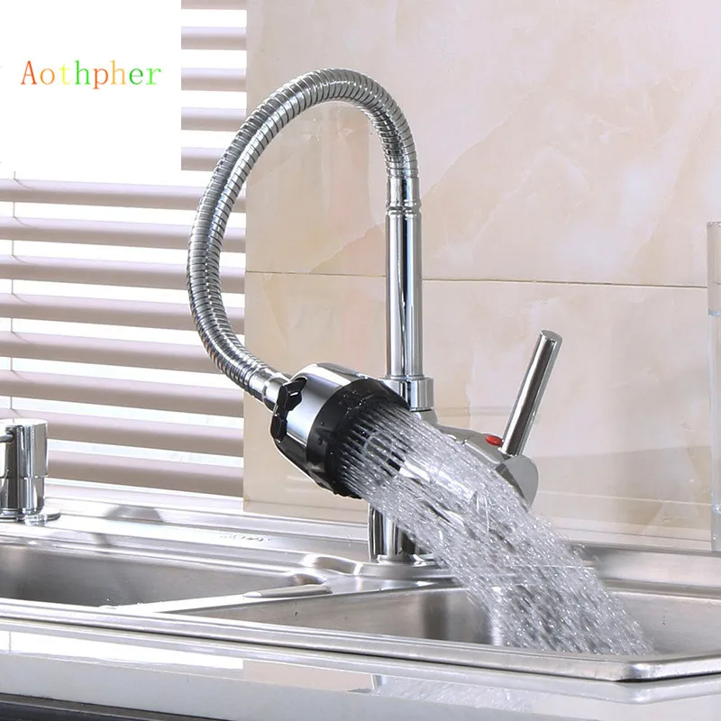 Aothpher Современный Кухонный Кран На Бортике Смешанные Холодной и Горячей Хром