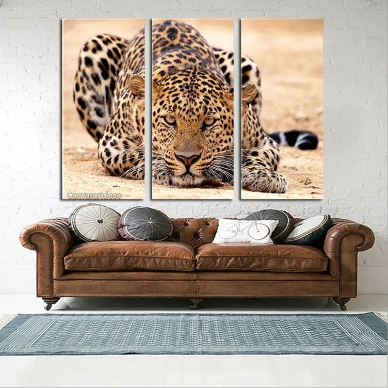 Огромный 3 панельный современный удивительный животное &quotЛеопард&quot для