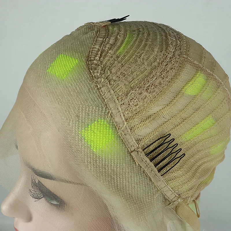 

Fantasy Beauty Top Fashion Blonde Highlights Yellow Green Synthetic Lace Front Wig Mixed Color Lace Front Wig For Women