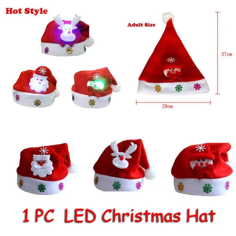 Kids LED Christmas Hat Santa Claus Reindeer Snowman Xmas Gifts Cap Reusable Non-woven Fabrics slight color difference C30726 | Дом и сад