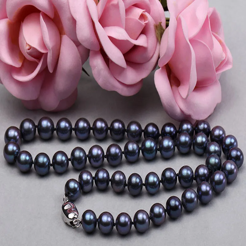 Комплект ювелирных изделий из ожерелья с жемчугом AAA черного и синего цвета