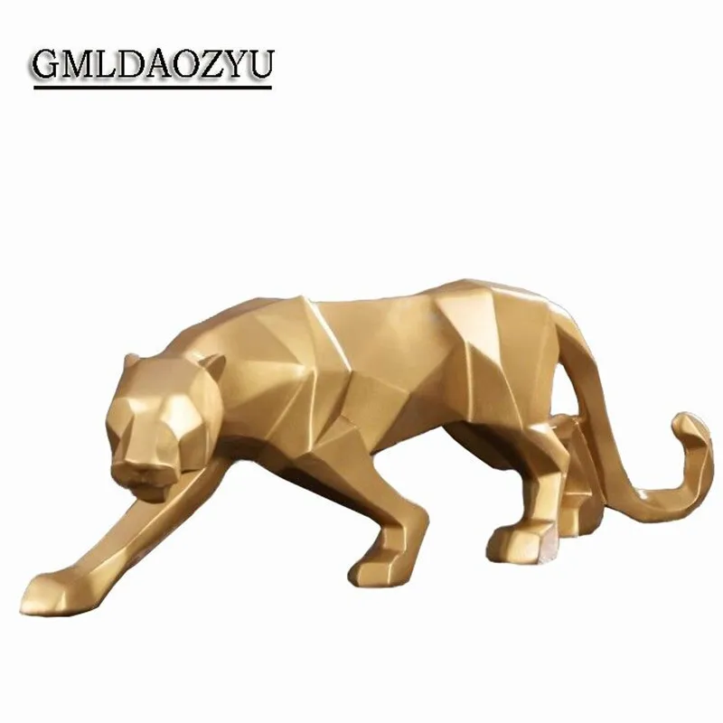 Современный абстрактный Золотой Леопард Скульптура геометрический смолы Leopard статуя диких животных подарок украшения ремесла аксессуары для дома - Цвет: 26-5-8cm