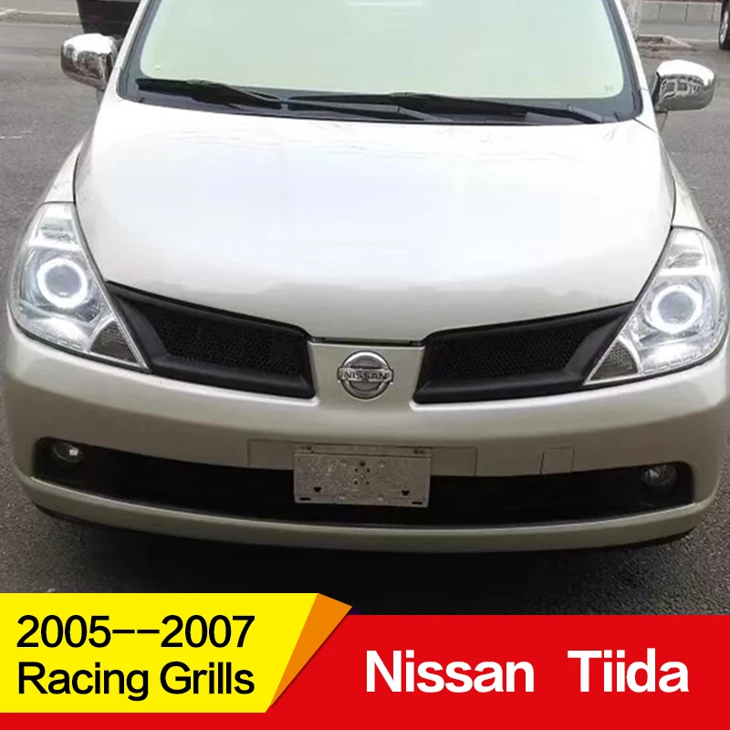Подходит для гоночных грилей Nissan Tiida, 2005 06, 07 лет, карбоновое волокно, переднее покрытие для гоночной решетки, аксессуары, без логотипа автомобиля