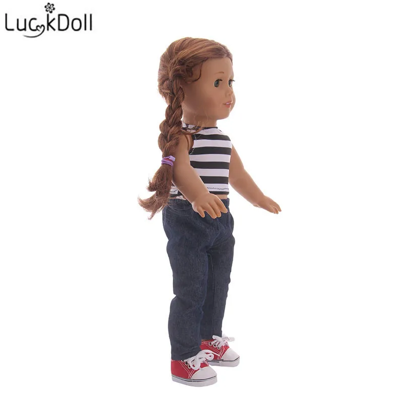 Топ Без Рукавов LUCKDOLL + джинсы для 18 дюймовых американских кукол и 43 см лучший